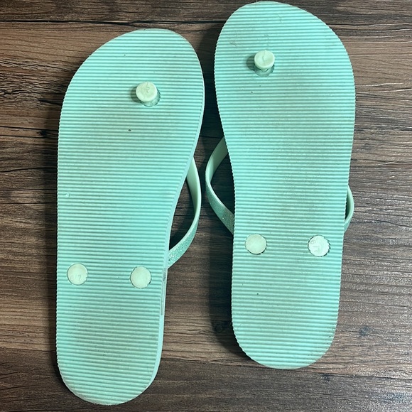 Justice Girls Teal Flip Flops Very Good Condition Girls Size 6/7 🌴 - Picture 2 of 2